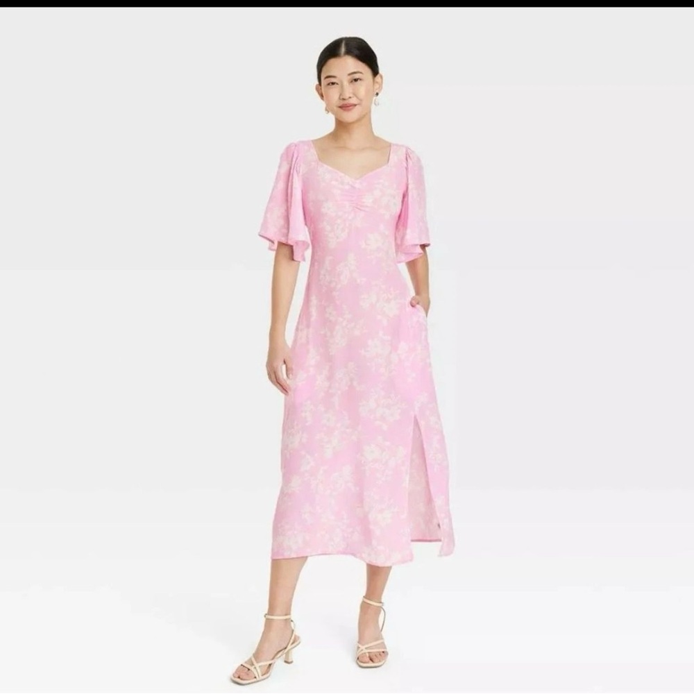 A New Day Light Pink Floral Midi Dress